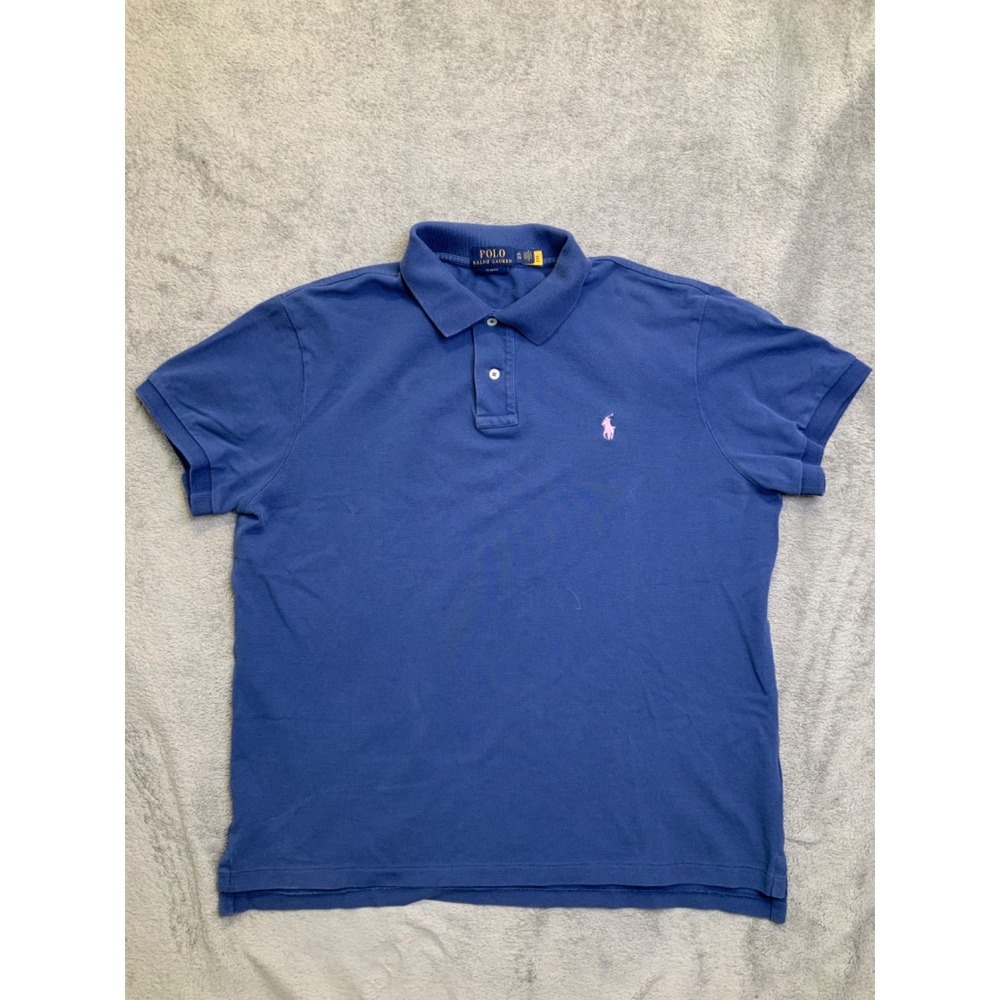 Polo Ralph Lauren Mens Shirt - Slim Fit - Navy Blue  Pink Pony Logo - Size Large